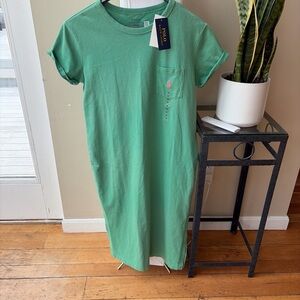 Ralph Lauren Green Pocket Tee with Pink Pony Embroidery
